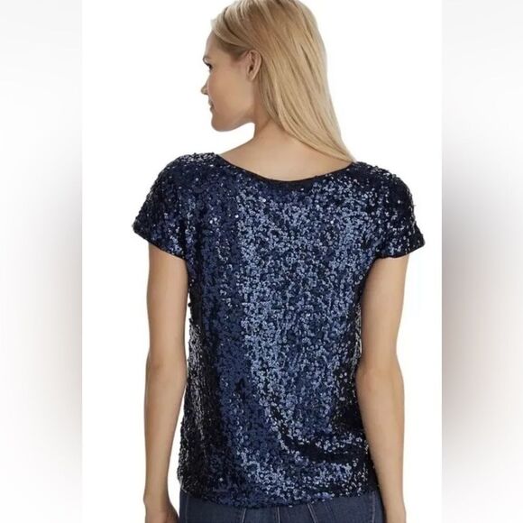 White House Black Market Classic Stretch Sequin Tee Ballet Top, Small, Navy, NWT - Picture 7 of 12